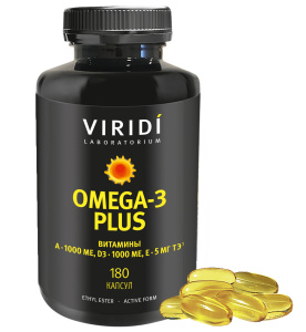 VIRIDI Омега-3 Плюс, 1300 мг, №180 (Омега3, витамины А, Д3, Е)